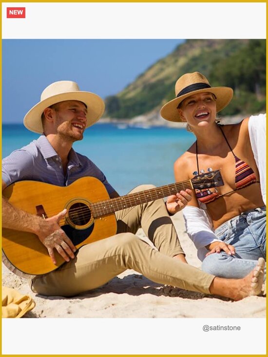 Wide Brim Straw Panama Fedora Sun Hat UPF 80 Protection main image 4